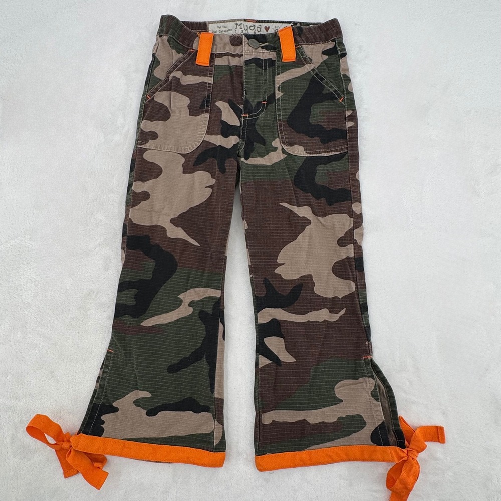 Mudd Kids Vtg Y2K Camo Flare Pants Bow Tie Detail Youth Size 8 Brat Generation